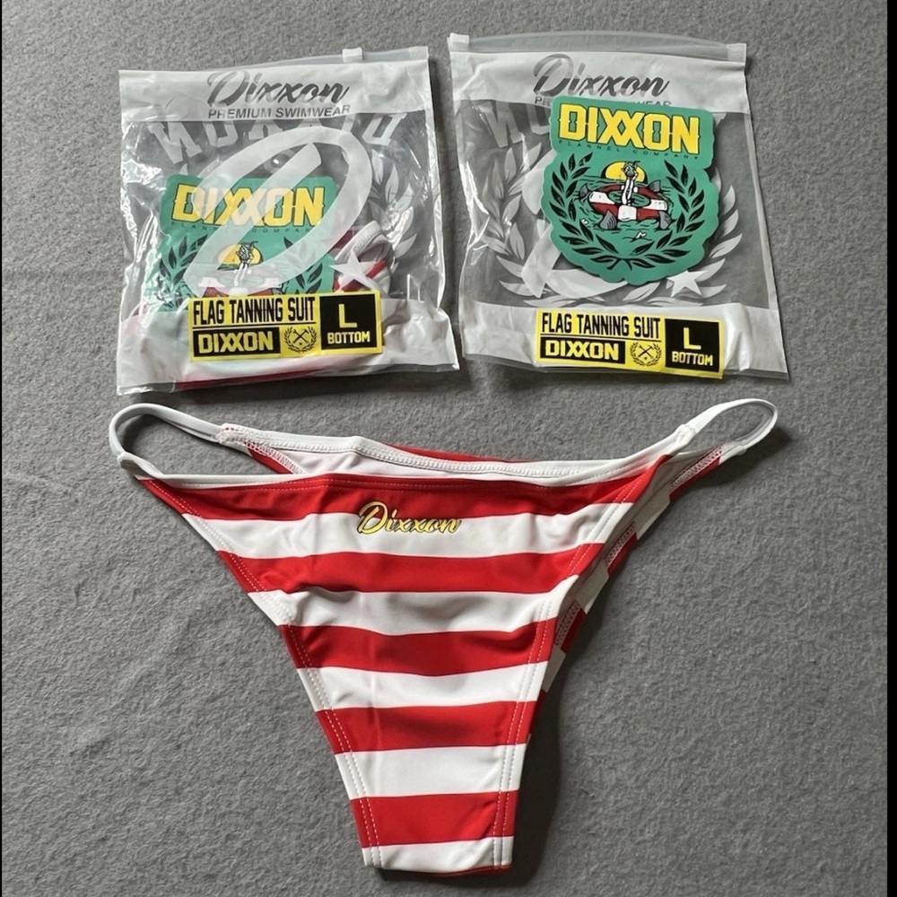 NEW Dixxon Swimwear Bottoms Bikini Womens Large (8) Lot of 2 Flag Tanning Suit - Picture 2 of 4